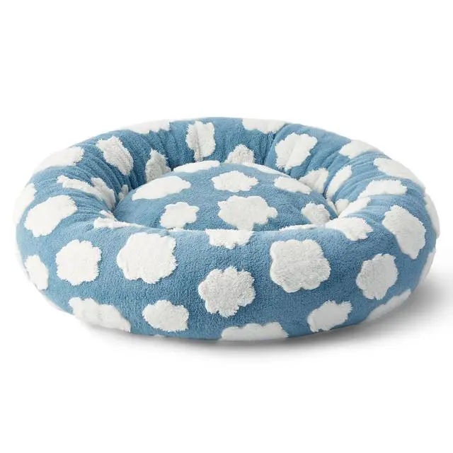 Alt view image 3 of 7 - LE SURE Shown on TV Jacquard Donut Dog Beds Large Sized Dog,Blue 36x36x8in | Orthopedic Calming Pet Bed Sofa, Original Design Pattern,Washable Cover,Cute Home Decor as Gift for Pet,Anti Slip Bottom