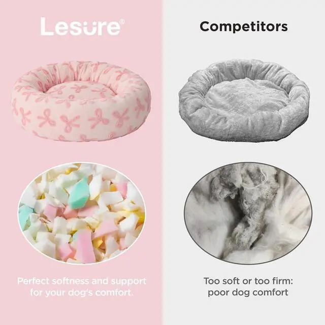Alt view image 3 of 7 - Lesure Shown on TV Jacquard Donut Dog Beds Extra Large,Pink Taffy 42x42x9in | XL Orthopedic Calming Pet Bed Sofa, Original Design Pattern,Washable Cover, Home Decor as Gift for Pet,Anti Slip Bottom