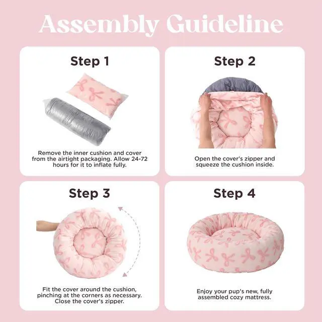 Alt view image 4 of 7 - Lesure Shown on TV Jacquard Donut Dog Beds Extra Large,Pink Taffy 42x42x9in | XL Orthopedic Calming Pet Bed Sofa, Original Design Pattern,Washable Cover, Home Decor as Gift for Pet,Anti Slip Bottom