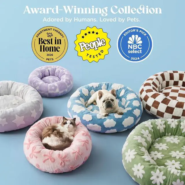 Alt view image 2 of 7 - Lesure Shown on TV Jacquard Donut Dog Beds Extra Large,Pink Taffy 42x42x9in | XL Orthopedic Calming Pet Bed Sofa, Original Design Pattern,Washable Cover, Home Decor as Gift for Pet,Anti Slip Bottom