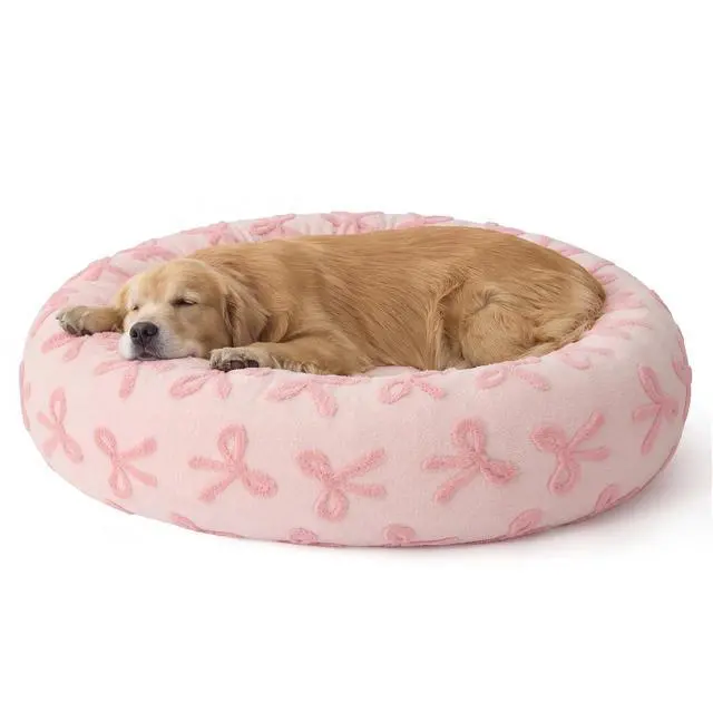 Alt view image 7 of 7 - Lesure Shown on TV Jacquard Donut Dog Beds Extra Large,Pink Taffy 42x42x9in | XL Orthopedic Calming Pet Bed Sofa, Original Design Pattern,Washable Cover, Home Decor as Gift for Pet,Anti Slip Bottom