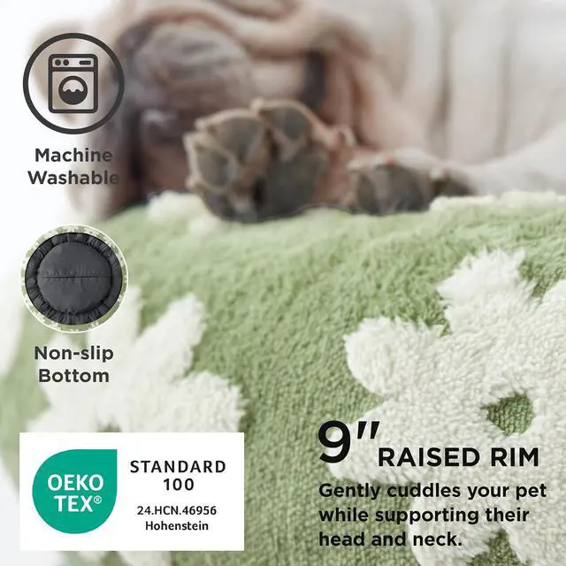 Alt view image 3 of 7 - LE SURE Shown on TV Jacquard Donut Dog Beds Extra Large,Green 42x42x9in | XL Orthopedic Calming Pet Bed Sofa, Original Design Pattern,Washable Cover, Home Decor as Gift for Pet,Anti Slip Bottom