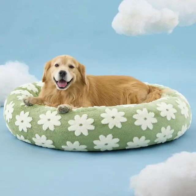 Alt view image 7 of 7 - LE SURE Shown on TV Jacquard Donut Dog Beds Extra Large,Green 42x42x9in | XL Orthopedic Calming Pet Bed Sofa, Original Design Pattern,Washable Cover, Home Decor as Gift for Pet,Anti Slip Bottom
