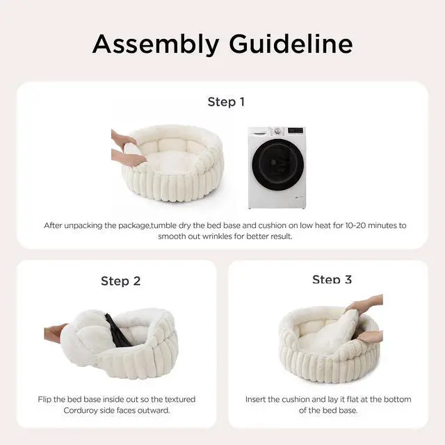 Alt view image 6 of 7 - ComfyFleece Washable Cute Small Medium Dog Bed,Round Pet Bed,26in | Cozy Donut Soft Fluffy Plush,Comfort Corduroy Cuddler Pet Beds,Luxury Aesthetic,Anti-Slip Bottom,Up to 30 Lbs,Warm Gray