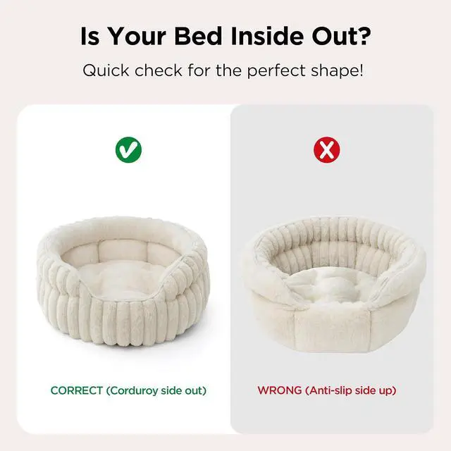 Alt view image 5 of 7 - ComfyFleece Washable Cute Small Medium Dog Bed,Round Pet Bed,26in | Cozy Donut Soft Fluffy Plush,Comfort Corduroy Cuddler Pet Beds,Luxury Aesthetic,Anti-Slip Bottom,Up to 30 Lbs,Warm Gray