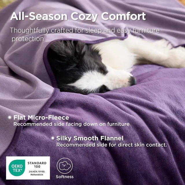 Alt view image 7 of 7 - Waterproof Blanket for Bed Soft Flannel Fleece,King 86"x108" | Dog Blankets for Large Senior DogsCouch Cover Throw for Pet Leakproof, Furniture Protector for Travel Camping,Eggplant