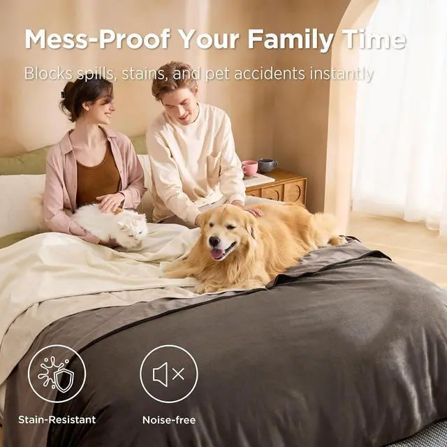 Alt view image 3 of 7 - Waterproof Blanket for Bed Soft Flannel Fleece, Queen 86"x90" Cream | Dog Blankets for Large Senior DogsCouch Cover Throw for Pet Leakproof, Furniture Protector for Travel Camping