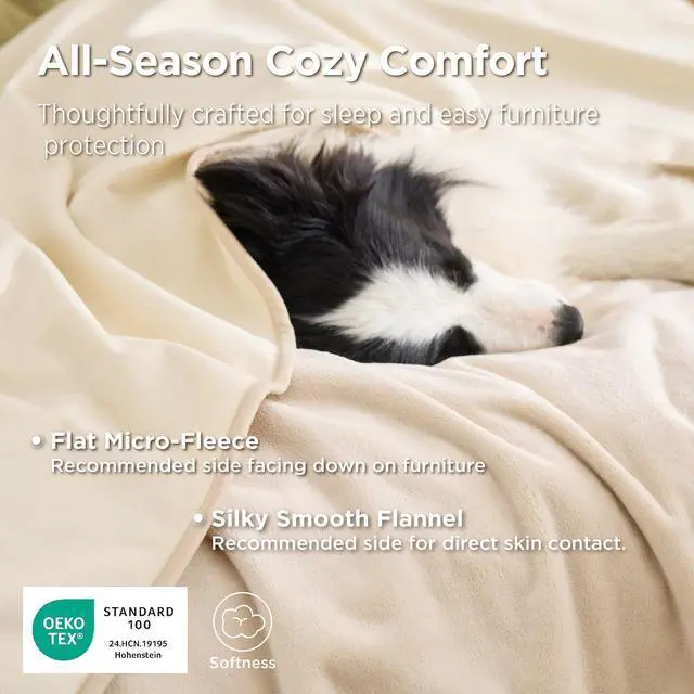 Alt view image 7 of 7 - Waterproof Blanket for Bed Soft Flannel Fleece, Queen 86"x90" Cream | Dog Blankets for Large Senior DogsCouch Cover Throw for Pet Leakproof, Furniture Protector for Travel Camping