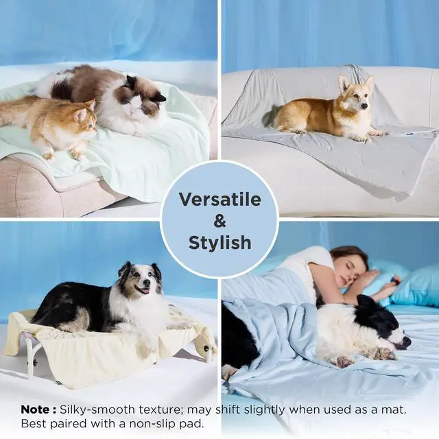 Alt view image 7 of 7 - Cooling Blanket for Bed Breathable Throw Q-MAX>0.4, Twin 60x80 | Air-Core FillLightweight Pet Cat Couch Cover Washable, Cold Blanket for Summer, Dog Cooling Mat Soft, Pale Jade