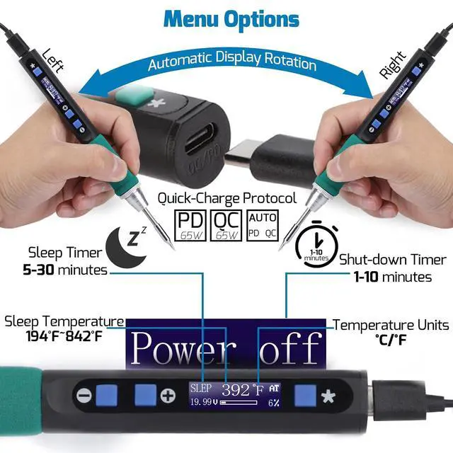 Alt view image 6 of 7 - 928D-IV Soldering Iron Kit with Fast Heating with C235 Tip, Dynamic Screen, Compact USB Soldering Iron with Tool Bag, Multi-Functional Cover, Type-C Charging, Sleep Mode, PD/QC Protocols