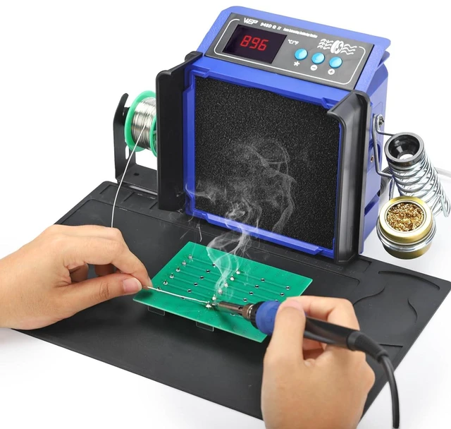 Alt view image 2 of 7 - 948DQ-II Double Filter Fume Extractor Soldering Iron Station 2-in-1 Solder Smoke Absorber, Soldering Fan with PID Control,/, Sleep Mode, Tip Cleaner, 3 Soldering Tips, 35g Solder