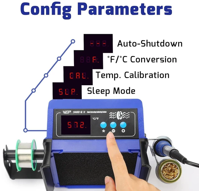 Alt view image 6 of 7 - 948DQ-II Double Filter Fume Extractor Soldering Iron Station 2-in-1 Solder Smoke Absorber, Soldering Fan with PID Control,/, Sleep Mode, Tip Cleaner, 3 Soldering Tips, 35g Solder