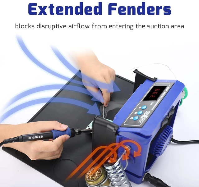 Alt view image 7 of 7 - 948DQ-II Double Filter Fume Extractor Soldering Iron Station 2-in-1 Solder Smoke Absorber, Soldering Fan with PID Control,/, Sleep Mode, Tip Cleaner, 3 Soldering Tips, 35g Solder