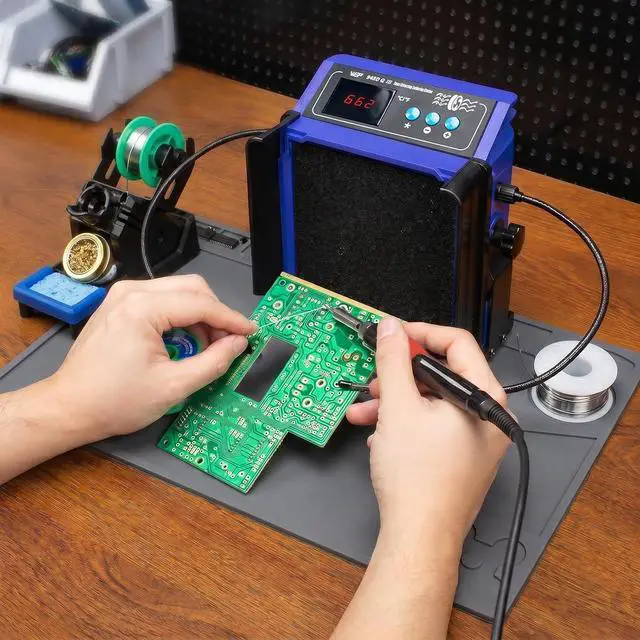 Alt view image 2 of 7 - 948DQ-III Fume Extractor with 110W Soldering Iron Bundle with M150 Silicone Soldering Mat 12.9x8.2 inches with 8 Filtration Adsorbers,3 soldering tips for Electronics Repair, DIY Projects