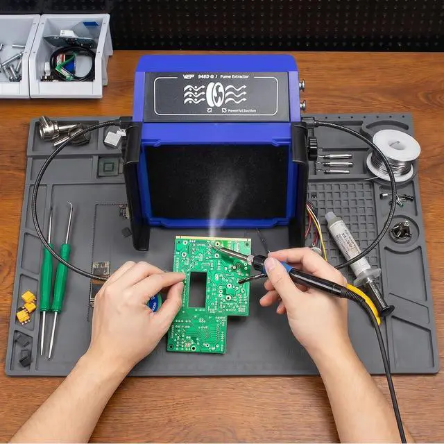 Alt view image 2 of 7 - 948DQ-I Fume Extractor Tool Bundle with M170 Magnetic Silicone Soldering Mat 17.3x12.2 inches with 6 Filtration Adsorbers,Helping Hands for Adsorbing the Harmful Particles Generated from Solde
