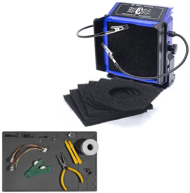 Main image of 948DQ-I Fume Extractor Tool Bundle with M150 Silicone Soldering Mat 12.9x8.2 inches with 6 Filtration Adsorbers,Helping Hands for Adsorbing the Harmful Particles Generated from Soldering
