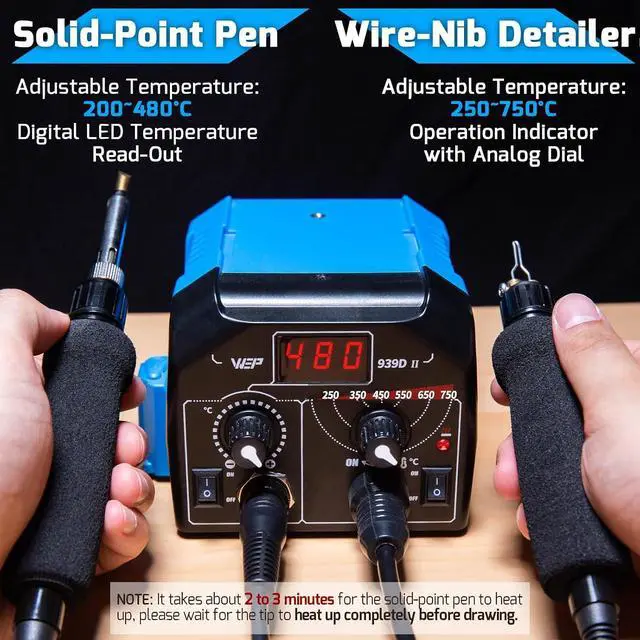 Alt view image 5 of 7 - 939D-II 2-IN-1 Wood Burning Kit 86-IN-1 with 51 Solid Points and 20 Wire Nibs Wood Burner with 2 Letter Number Stencils, 2 Unfinished Wood, 1 Pen Holder, Burning Tool