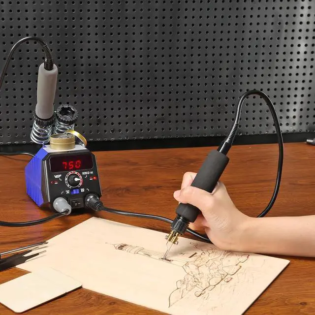 Alt view image 2 of 7 - 939D-VI Dual Pen Wood Burning Kit 250-750/482-1382 A/B Toggle Wood Burning Tool with 2 Detachable Pens, 20 Wood burner Tips, Dual-Barrel Holder. Suitable for Pyrography, Leather Burning Kit