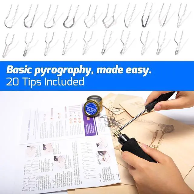 Alt view image 7 of 7 - 939D-VI Dual Pen Wood Burning Kit 250-750/482-1382 A/B Toggle Wood Burning Tool with 2 Detachable Pens, 20 Wood burner Tips, Dual-Barrel Holder. Suitable for Pyrography, Leather Burning Kit