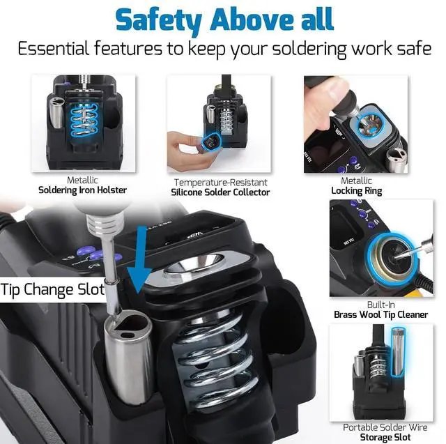 Alt view image 7 of 7 - 982-VI 1 Cordless Soldering Station for Dewalt 20V Battery Soldering Iron Kit with Integrated Holder, Tips Cleaner, °C-°F Conversion, Sleep Mode, 5 C235 Compatible Tips, 0.8mm Solder Wire