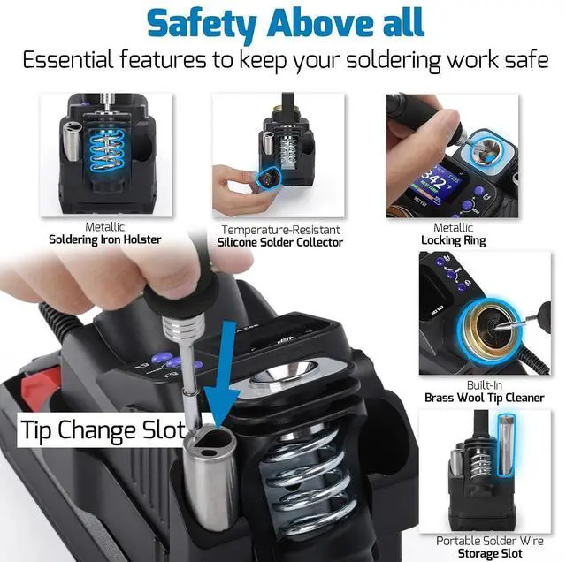 Alt view image 7 of 7 - 982-VI 3 Cordless Soldering Station for Milwaukee 20V Battery Soldering Iron Kit with Integrated Holder, Tips Cleaner, °C-°F Conversion, Sleep Mode, 5 C235 Compatible Tips, 0.8mm Solder Wire