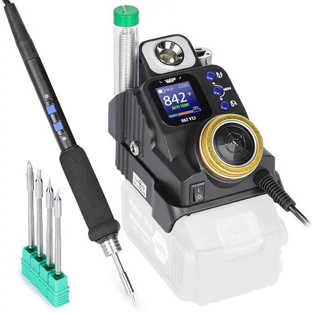 Main image of 982-VI 2 Cordless Soldering Station for Makita 20V Battery Soldering Iron Kit with Integrated Holder, Tips Cleaner, °C-°F Conversion, Sleep Mode, 5 C235 Compatible Tips, 0.8mm Solder Wire