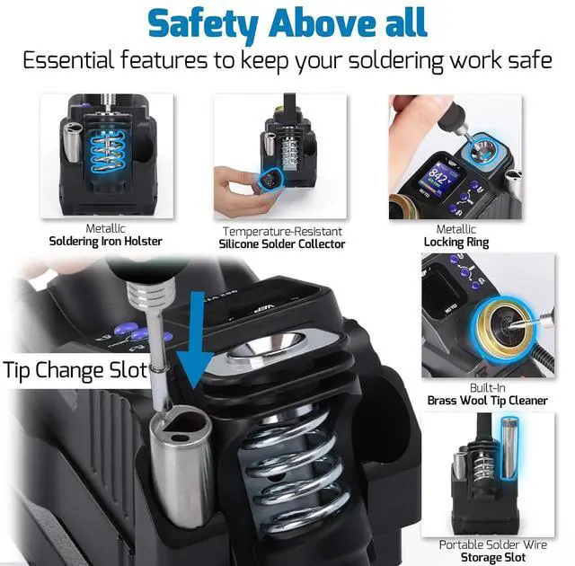 Alt view image 7 of 7 - 982-VI 2 Cordless Soldering Station for Makita 20V Battery Soldering Iron Kit with Integrated Holder, Tips Cleaner, °C-°F Conversion, Sleep Mode, 5 C235 Compatible Tips, 0.8mm Solder Wire