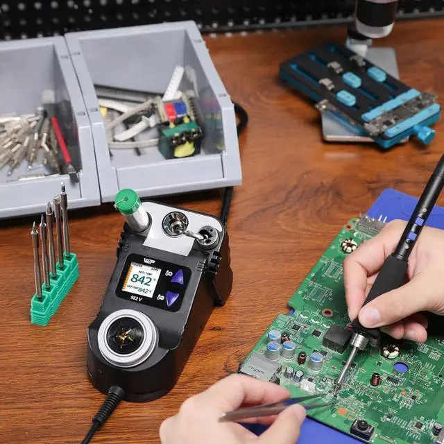 Alt view image 2 of 7 - 982-V Micro Soldering kit with 5 C245 Soldering Iron Tips, Temperature Control, Sleep Mode, Auto Shutdown and LCD Display