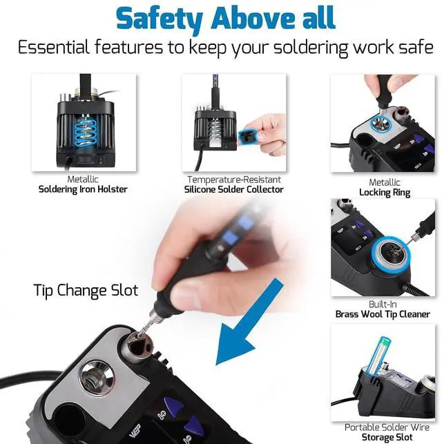 Alt view image 5 of 7 - 982-V Micro Soldering Iron kit with 5 C245 Compatible Tips(SI,I,3C,6.6D,2.4D) Bundle with M150 Silicone Soldering Mat 12.9x8.2 inches with 10g Solder Wire for electronics repair, DIY Projects
