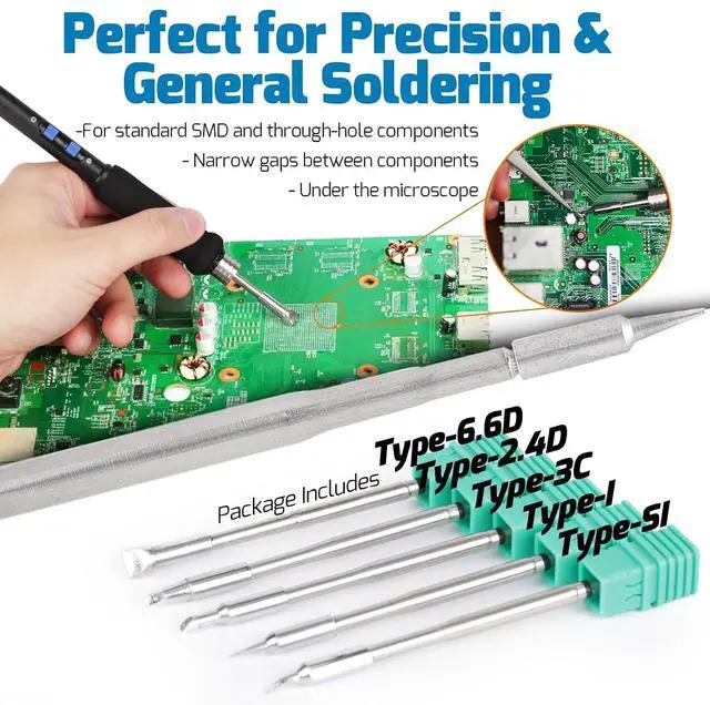 Alt view image 4 of 7 - 982-V Micro Soldering Iron kit with 5 C245 Compatible Tips(SI,I,3C,6.6D,2.4D) Bundle with M150 Silicone Soldering Mat 12.9x8.2 inches with 10g Solder Wire for electronics repair, DIY Projects