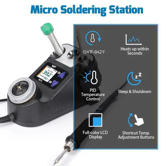 Alt view image 6 of 7 - 982-V Micro Soldering Iron kit with 5 C245 Compatible Tips(SI,I,3C,6.6D,2.4D) Bundle with M150 Silicone Soldering Mat 12.9x8.2 inches with 10g Solder Wire for electronics repair, DIY Projects