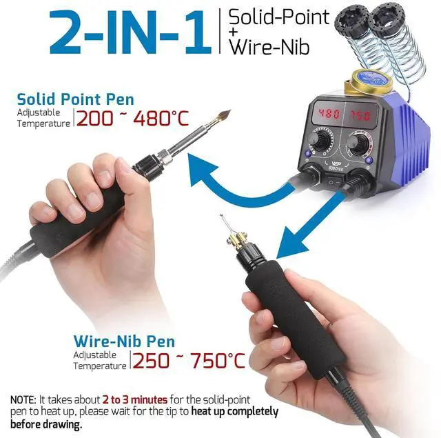 Alt view image 5 of 7 - 939D VII 2-IN-1 Wood Burning Kit 84-IN-1 with 51 Solid Points and 23 Wire Nibs Wood Burner with 2 Letter Number Stencils, 6 Unfinished Wood, 1 Pen Holder, Burning Tool