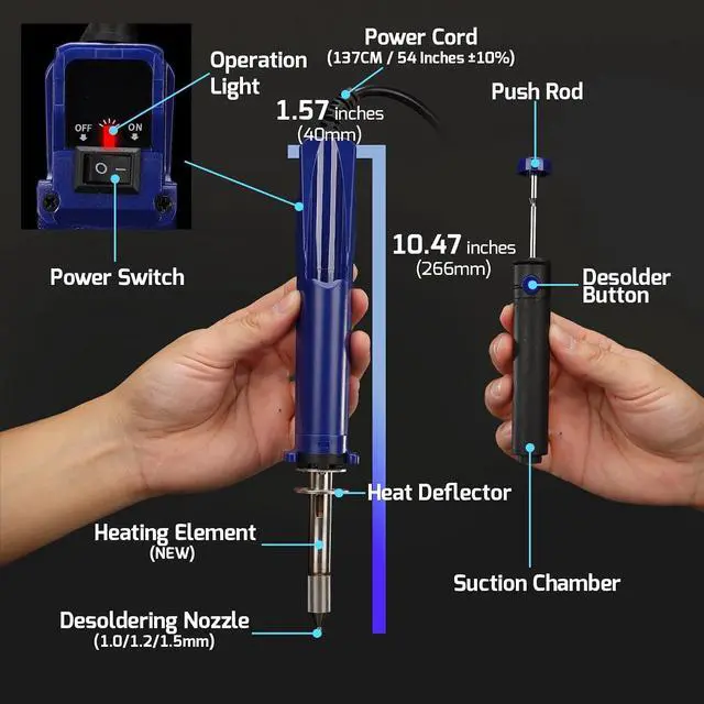 Alt view image 3 of 7 - 929D VI 180W Electric Desoldering Iron Tool Temperature Controlled with Removable Solder Sucker with 3 Nozzles Pump Function Soldering Iron