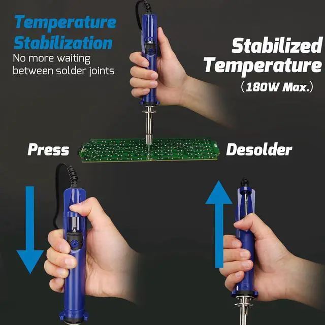 Alt view image 4 of 7 - 929D VI 180W Electric Desoldering Iron Tool Temperature Controlled with Removable Solder Sucker with 3 Nozzles Pump Function Soldering Iron