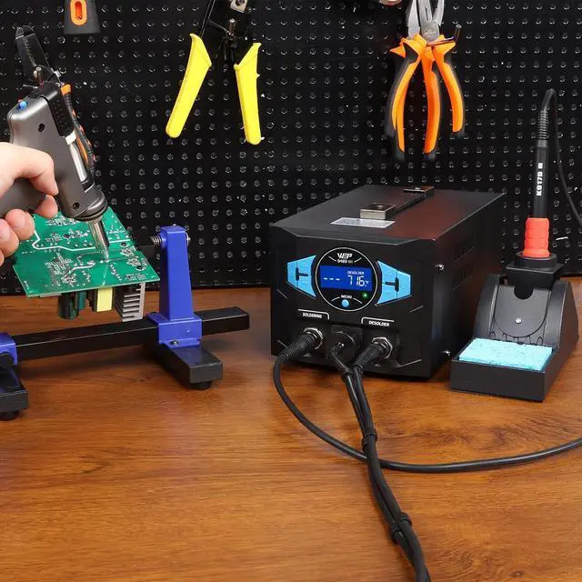 Alt view image 2 of 7 - 948D III Upgraded 2-IN-1 ESD Safe Soldering Desoldering Station with Fast-Heating Desoldering Gun & Soldering Iron, Sleep Mode, Automatic Shutdown, Temperature Calibration with 31 Pcs Accessories