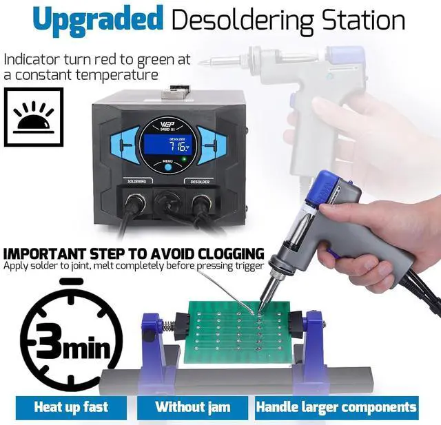 Alt view image 5 of 7 - 948D III Upgraded 2-IN-1 ESD Safe Soldering Desoldering Station with Fast-Heating Desoldering Gun & Soldering Iron, Sleep Mode, Automatic Shutdown, Temperature Calibration with 31 Pcs Accessories