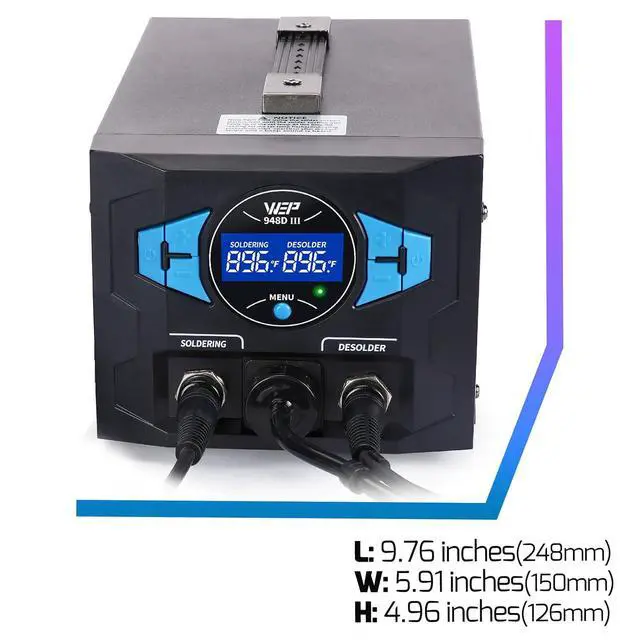 Alt view image 3 of 7 - 948D III Upgraded 2-IN-1 ESD Safe Soldering Desoldering Station with Fast-Heating Desoldering Gun & Soldering Iron, Sleep Mode, Automatic Shutdown, Temperature Calibration with 31 Pcs Accessories
