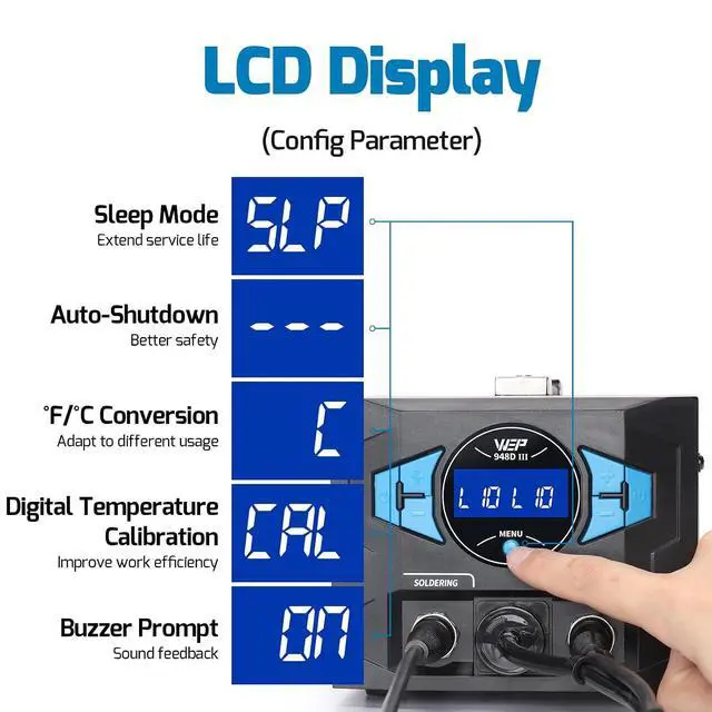 Alt view image 7 of 7 - 948D III Upgraded 2-IN-1 ESD Safe Soldering Desoldering Station with Fast-Heating Desoldering Gun & Soldering Iron, Sleep Mode, Automatic Shutdown, Temperature Calibration with 31 Pcs Accessories