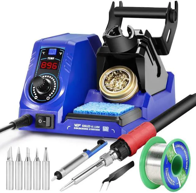 Main image of 926LED V1 110W Soldering Iron Station Kit with Solder Wire, 5 Soldering Tips, Tip Cleaner, Tweezers, Desoldering Pump with Precision Temperature Control, Sleep Mode, /