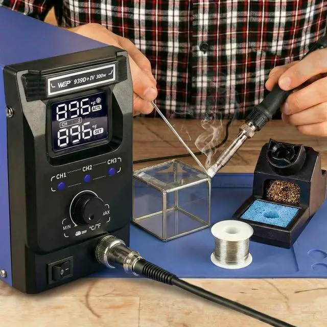 Alt view image 2 of 7 - 939D+IV 300W Heavy Duty Soldering Iron for Stained Glass, Larger Electronic Projects, PID Temp. Controlled LED Solder Station with 3 Quick Change Tips, Detachable Handpiece, 3 Pre-set Channels