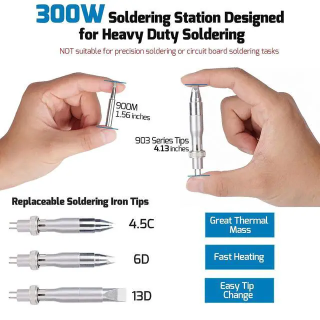 Alt view image 4 of 7 - 939D+IV 300W Heavy Duty Soldering Iron for Stained Glass, Larger Electronic Projects, PID Temp. Controlled LED Solder Station with 3 Quick Change Tips, Detachable Handpiece, 3 Pre-set Channels