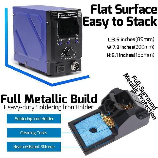 Alt view image 3 of 7 - 939D+IV 300W Heavy Duty Soldering Iron for Stained Glass, Larger Electronic Projects, PID Temp. Controlled LED Solder Station with 3 Quick Change Tips, Detachable Handpiece, 3 Pre-set Channels