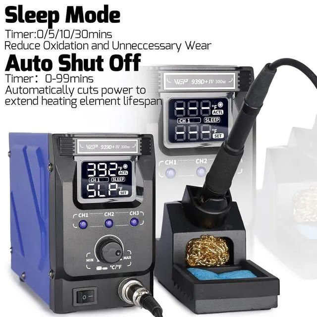 Alt view image 7 of 7 - 939D+IV 300W Heavy Duty Soldering Iron for Stained Glass, Larger Electronic Projects, PID Temp. Controlled LED Solder Station with 3 Quick Change Tips, Detachable Handpiece, 3 Pre-set Channels