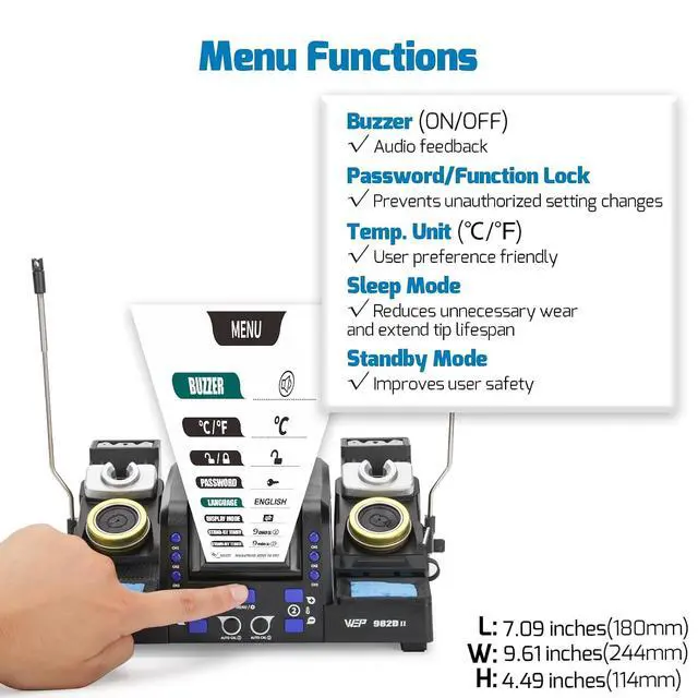 Alt view image 3 of 7 - 982D-II 2-In-1 Micro Soldering Kit with Type-210 and 245 Micro Soldering Iron; Automatic Calibration, Adaptive Display Mode, 3 Pre-set Channels, Dynamic LCD Display, Automatic Sleep Mode and More