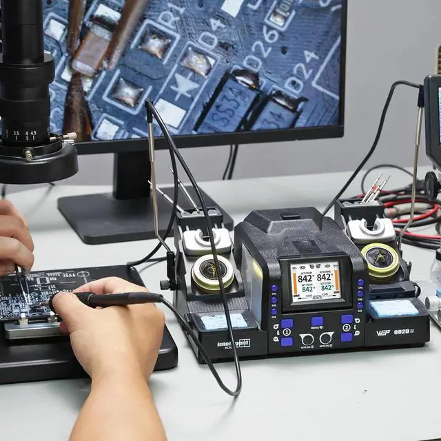 Alt view image 2 of 7 - 982D-II 2-In-1 Micro Soldering Kit with Type-210 and 245 Micro Soldering Iron; Automatic Calibration, Adaptive Display Mode, 3 Pre-set Channels, Dynamic LCD Display, Automatic Sleep Mode and More