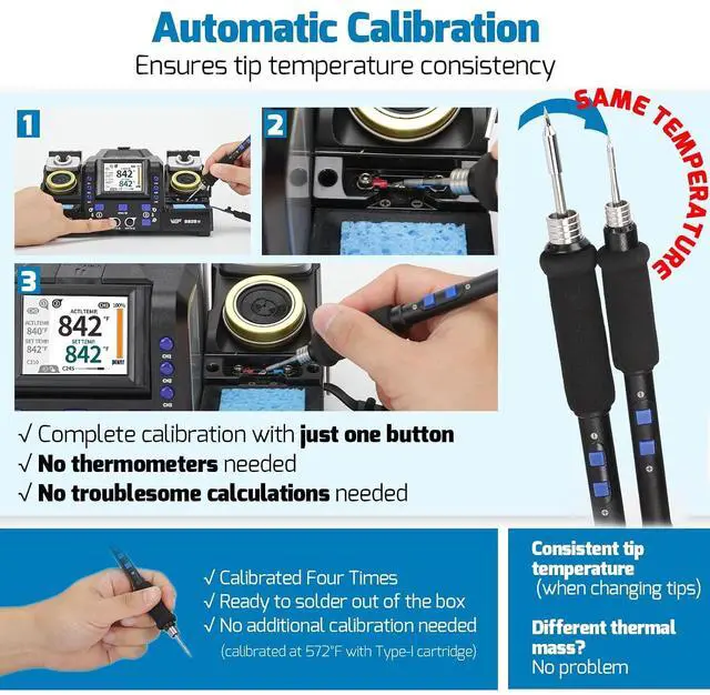 Alt view image 5 of 7 - 982D-II 2-In-1 Micro Soldering Kit with Type-210 and 245 Micro Soldering Iron; Automatic Calibration, Adaptive Display Mode, 3 Pre-set Channels, Dynamic LCD Display, Automatic Sleep Mode and More
