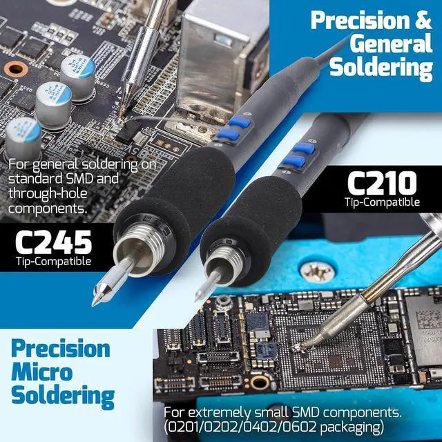 Alt view image 6 of 7 - 982D-II 2-In-1 Micro Soldering Kit with Type-210 and 245 Micro Soldering Iron; Automatic Calibration, Adaptive Display Mode, 3 Pre-set Channels, Dynamic LCD Display, Automatic Sleep Mode and More