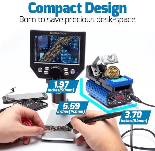Alt view image 3 of 7 - 982-I Precision Soldering Iron Station with Temperature Control, Preset Channels, °C-°F Conversion, Sleep Mode, Automatic Shutdown, Calibration Functions C210 Compatible Soldering Tips