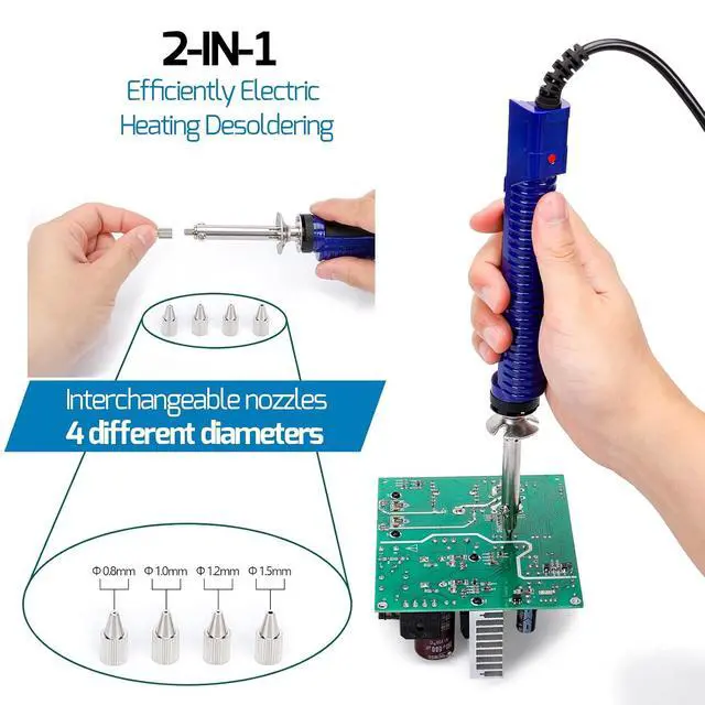 Alt view image 4 of 7 - 929D-V 2 IN 1 Desoldering Iron Electric Solder Sucker with 5 Nozzles 0.8/1.0/1.2/1.5mm Soldering Tool Kit with Built-in Desoldering Pump, Iron Stand, Sponge, Cleaning Pin Solder Remover
