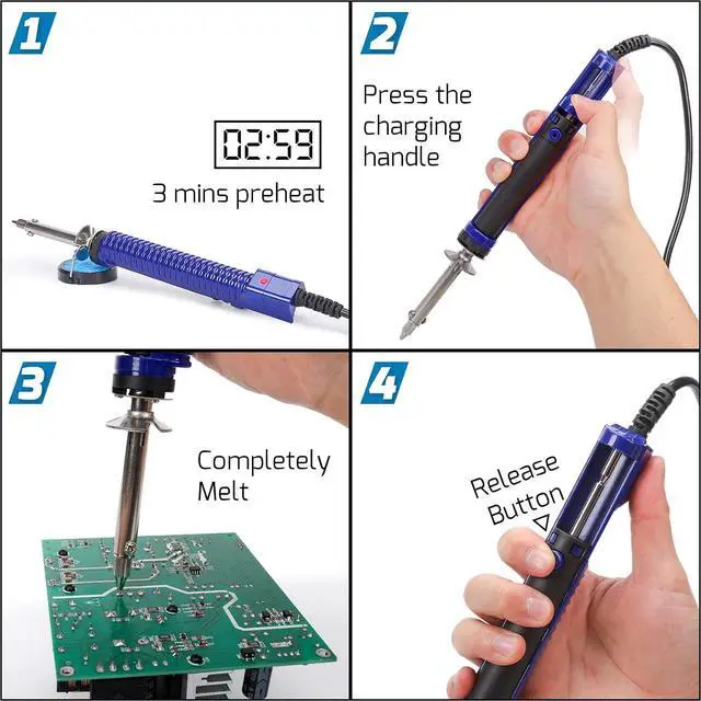 Alt view image 7 of 7 - 929D-V 2 IN 1 Desoldering Iron Electric Solder Sucker with 5 Nozzles 0.8/1.0/1.2/1.5mm Soldering Tool Kit with Built-in Desoldering Pump, Iron Stand, Sponge, Cleaning Pin Solder Remover